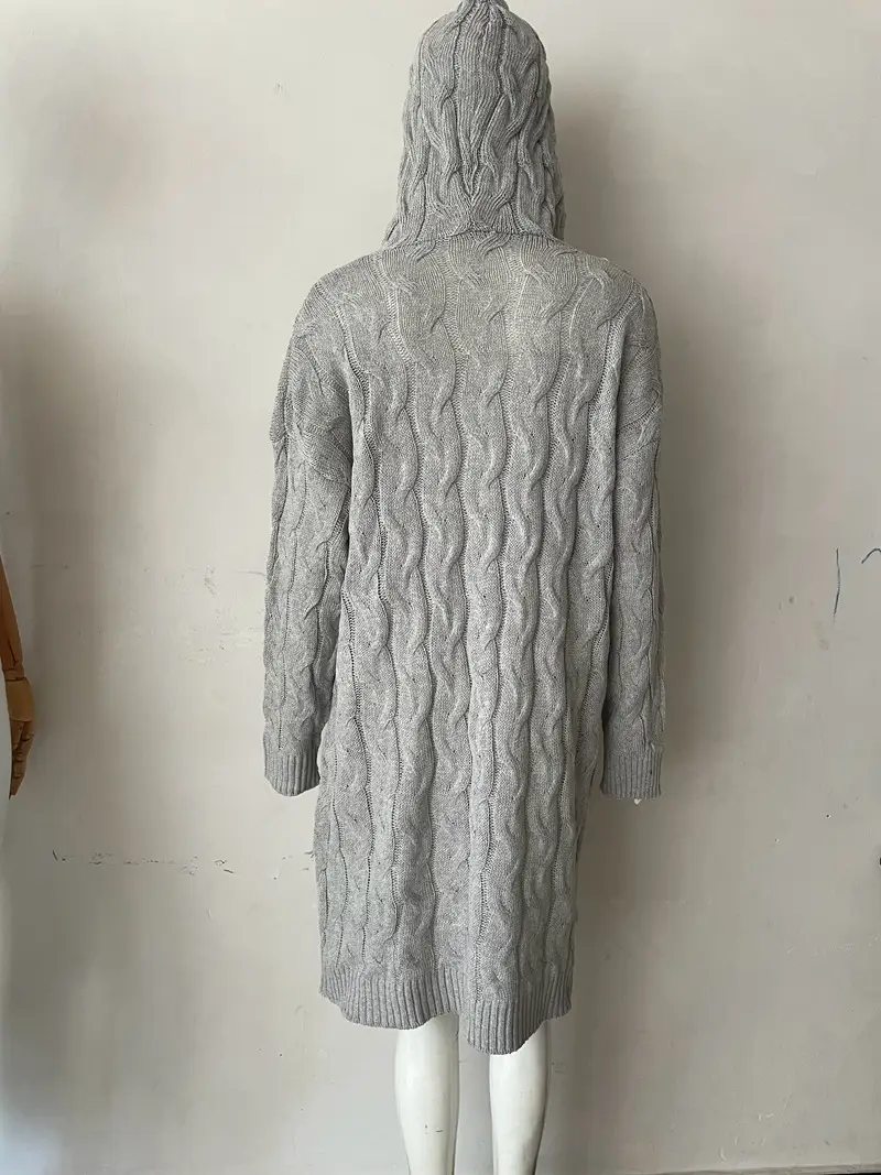 Women's Blue Braided Cardigan Sweater Mid-Length Winter Wear — feature 25