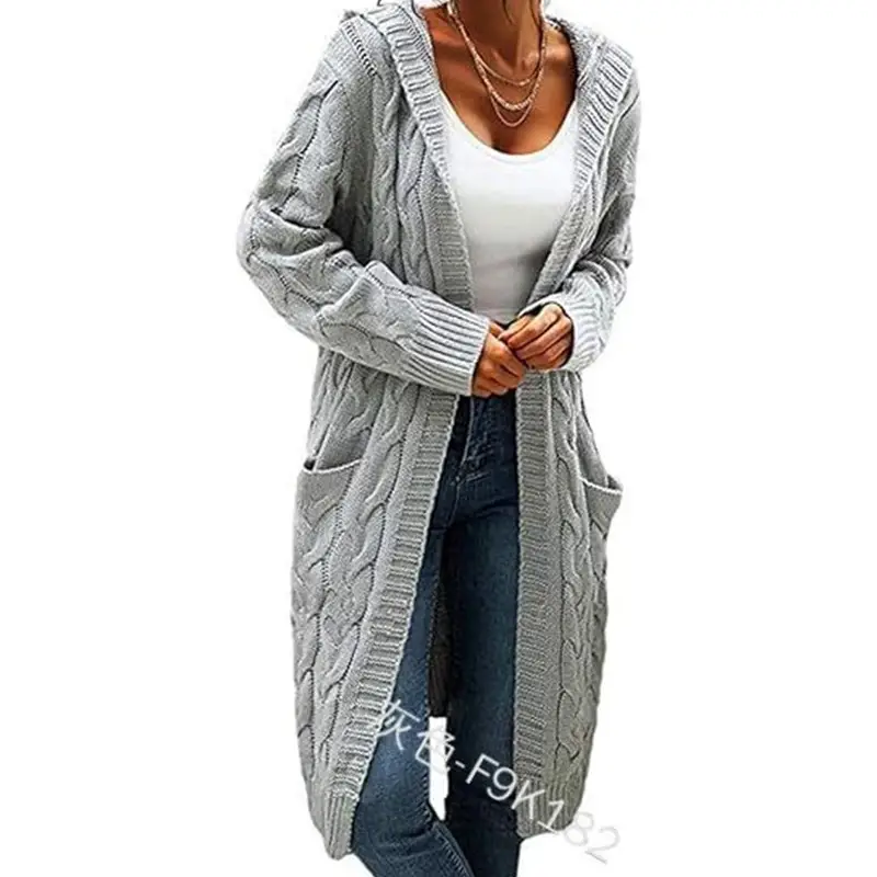 Women's Blue Braided Cardigan Sweater Mid-Length Winter Wear — feature 52