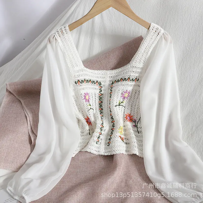 New French Style Embroidered White Shirt with Puff Sleeves - Image 3