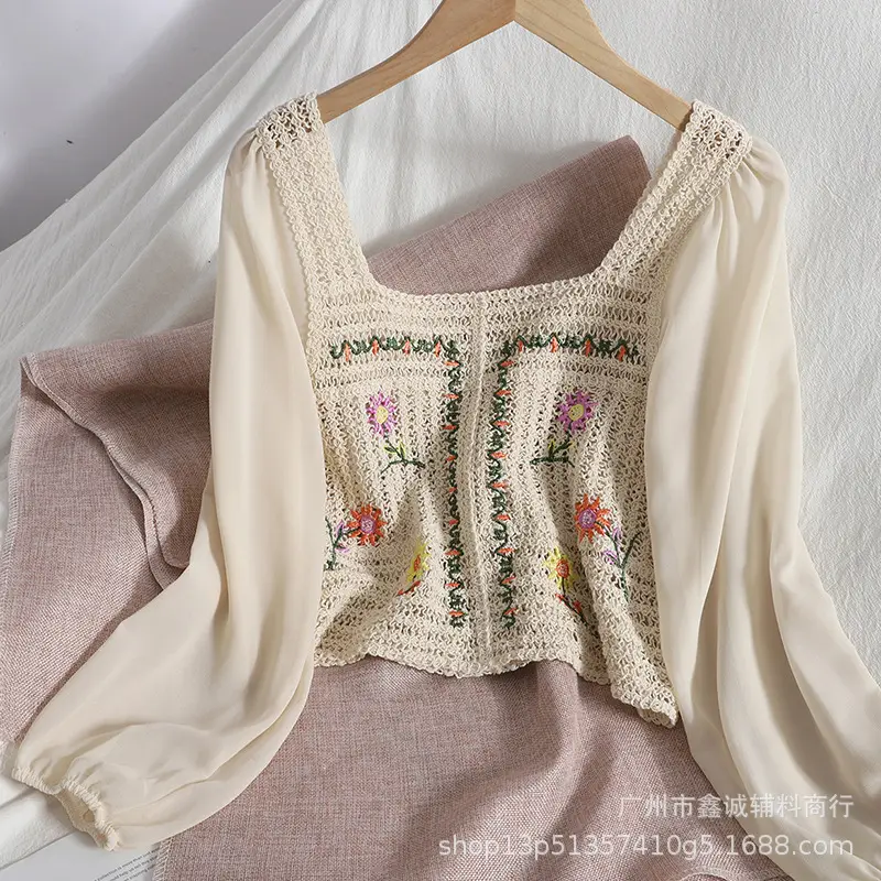 New French Style Embroidered White Shirt with Puff Sleeves - Image 4