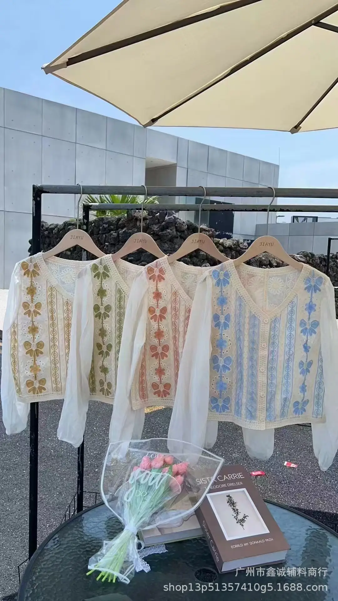 New French Style Embroidered White Shirt with Puff Sleeves - Image 73