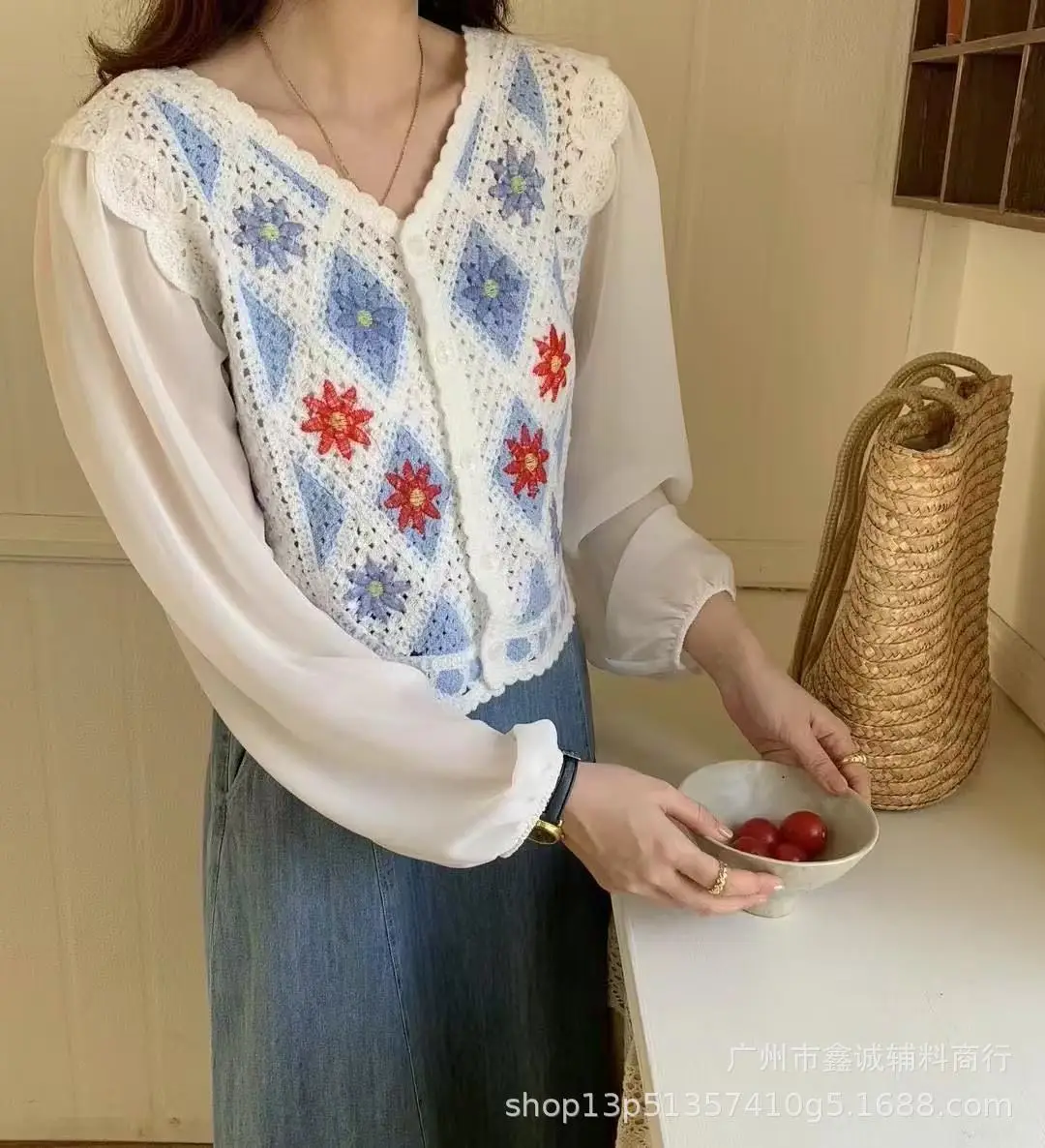 New French Style Embroidered White Shirt with Puff Sleeves - Image 79