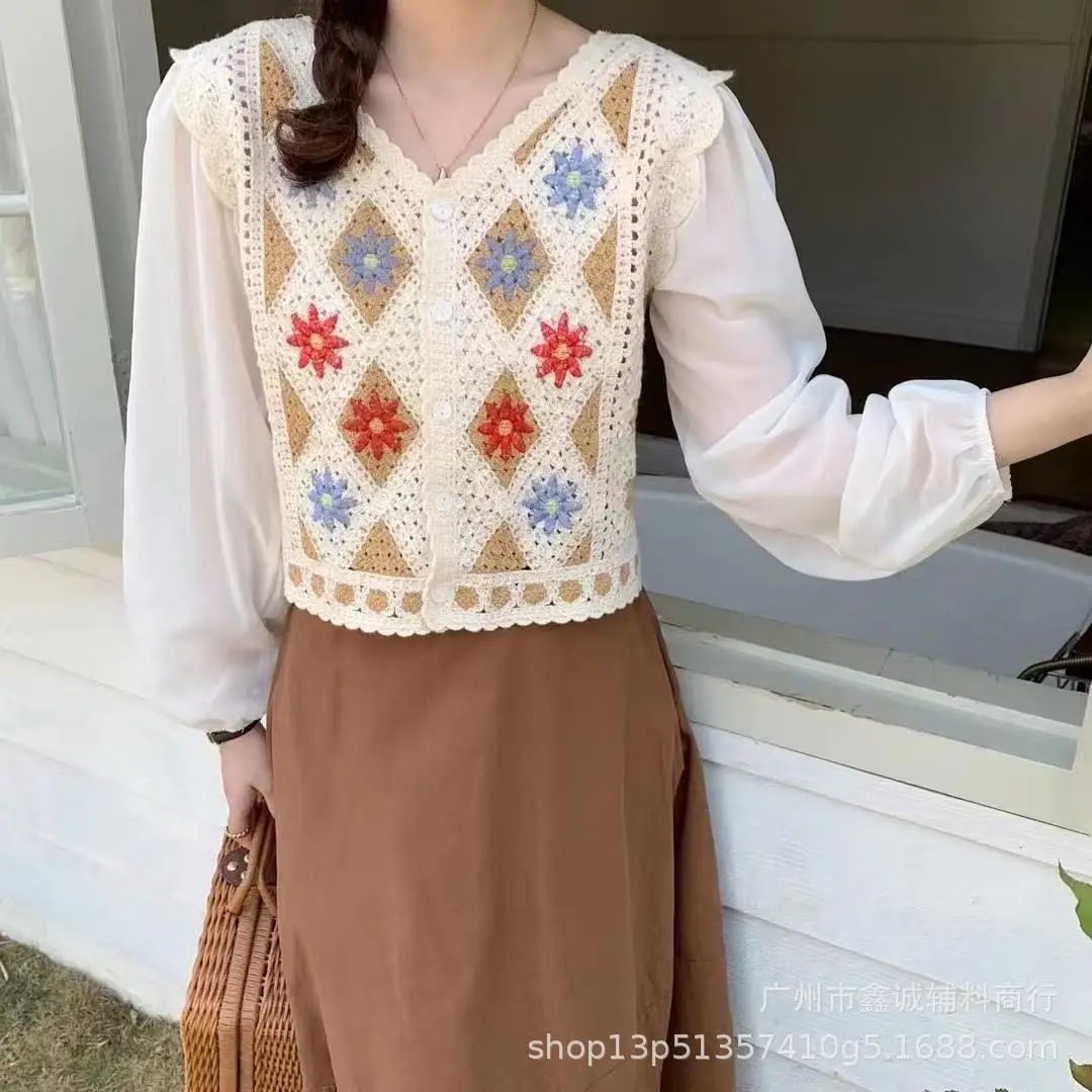 New French Style Embroidered White Shirt with Puff Sleeves - Image 81