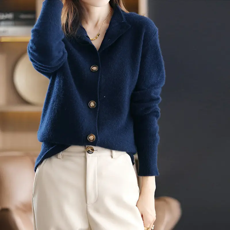 Vintage Collar Cashmere Cardigan Women Large - Image 2