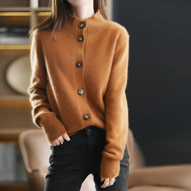 Vintage Collar Cashmere Cardigan Women Large - Image 3
