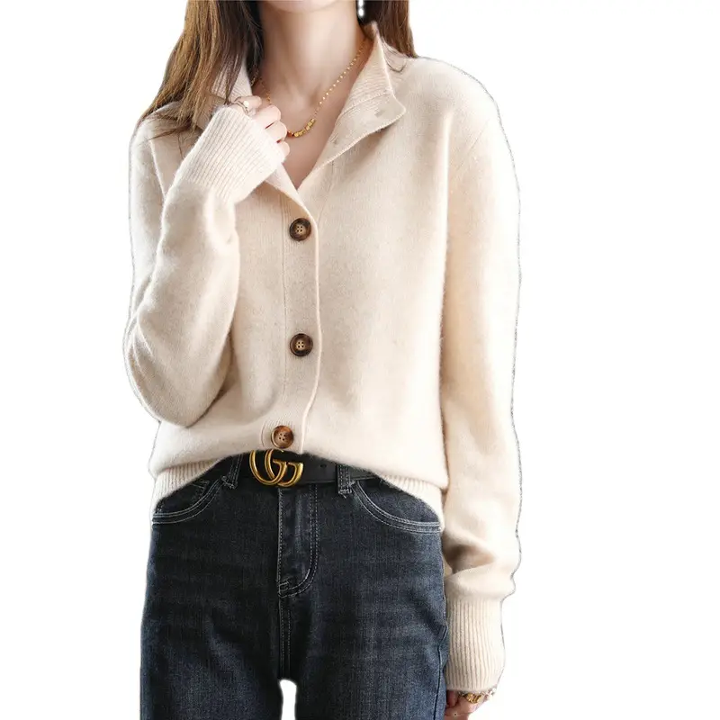 Vintage Collar Cashmere Cardigan Women Large - Image 4