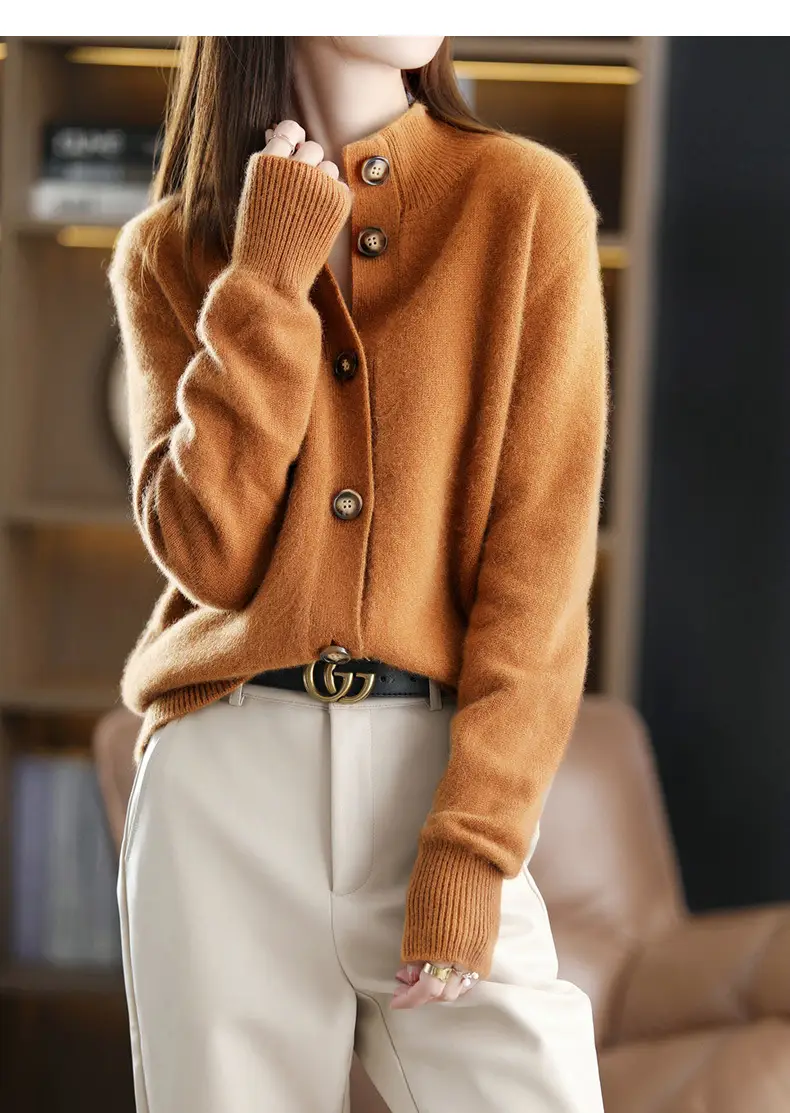 Vintage Collar Cashmere Cardigan Women Large — feature 13