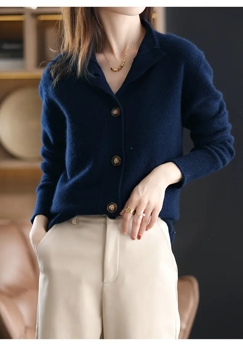 Vintage Collar Cashmere Cardigan Women Large — feature 17