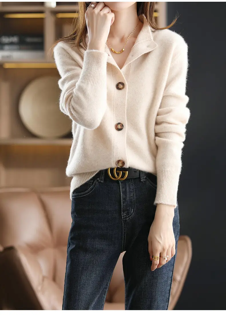 Vintage Collar Cashmere Cardigan Women Large — feature 18
