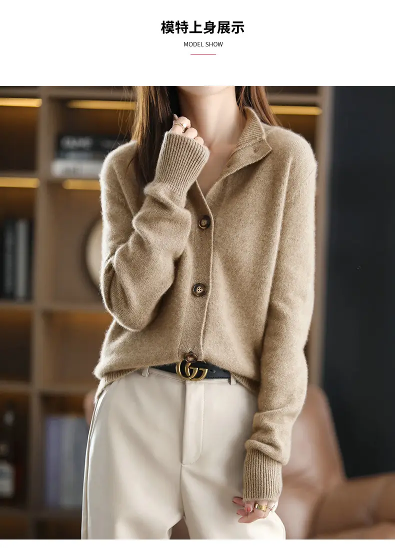 Vintage Collar Cashmere Cardigan Women Large — feature 19