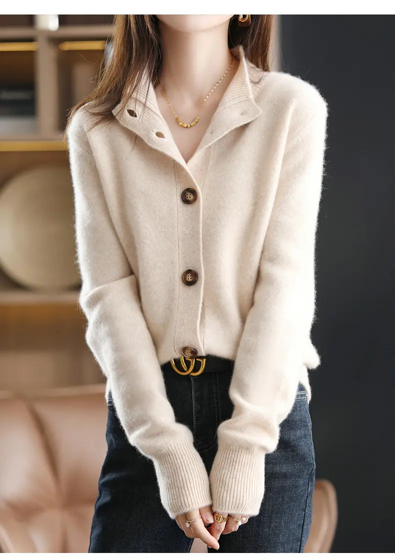 Vintage Collar Cashmere Cardigan Women Large — feature 5