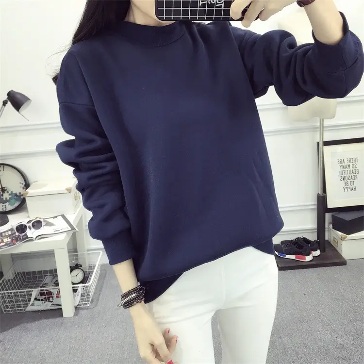Women Navy Velvet Pullover Sweater Plus Size Winter Top — feature 14
