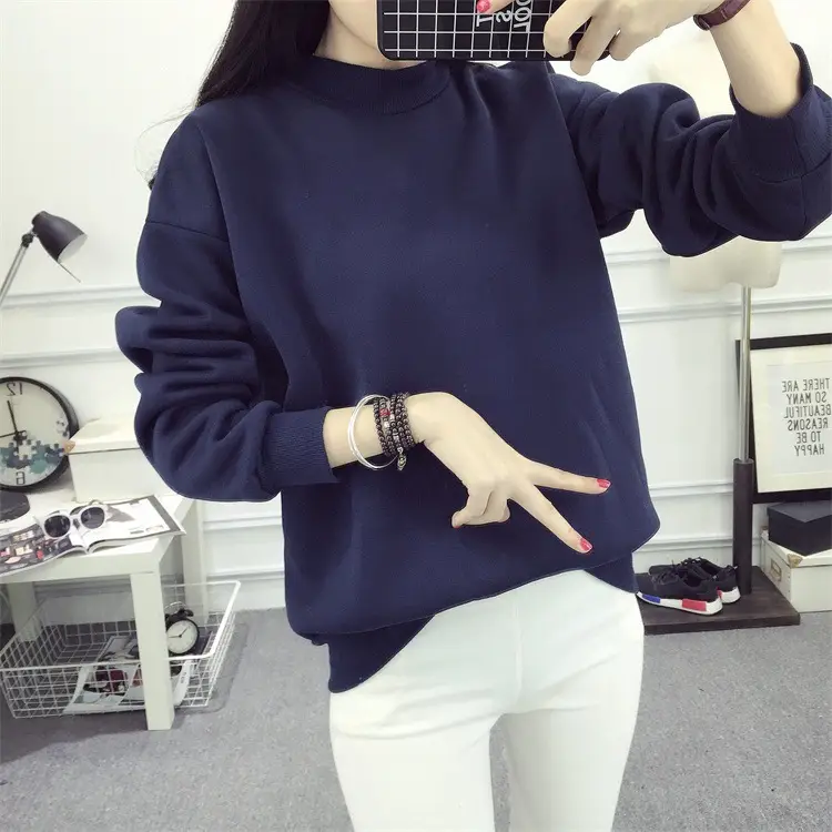 Women Navy Velvet Pullover Sweater Plus Size Winter Top — feature 15