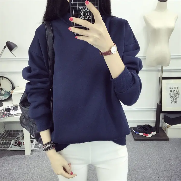 Women Navy Velvet Pullover Sweater Plus Size Winter Top — feature 16