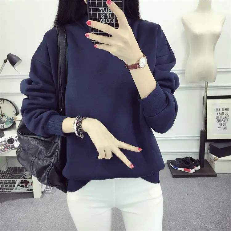 Women Navy Velvet Pullover Sweater Plus Size Winter Top — feature 17