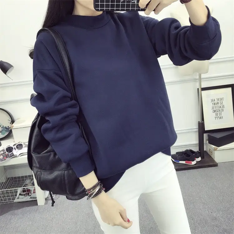 Women Navy Velvet Pullover Sweater Plus Size Winter Top — feature 19