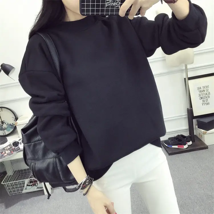 Women Navy Velvet Pullover Sweater Plus Size Winter Top — feature 6