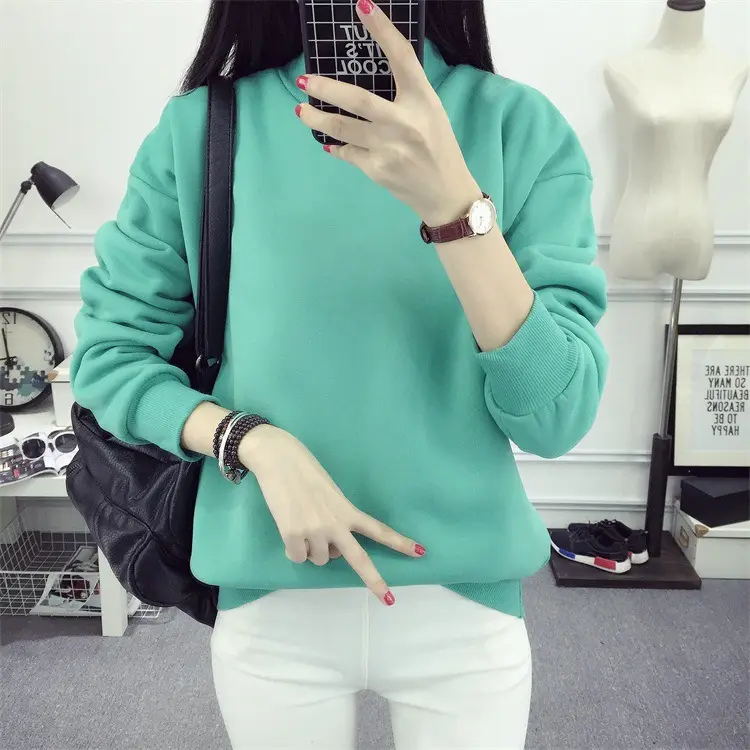 Women Navy Velvet Pullover Sweater Plus Size Winter Top — feature 9