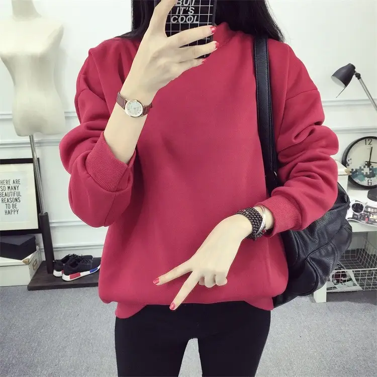 Women Navy Velvet Pullover Sweater Plus Size Winter Top