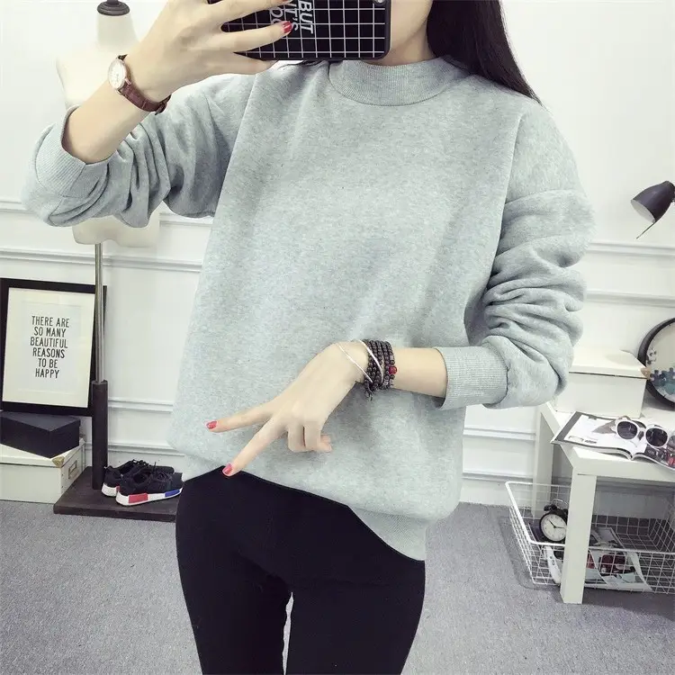 Women Navy Velvet Pullover Sweater Plus Size Winter Top