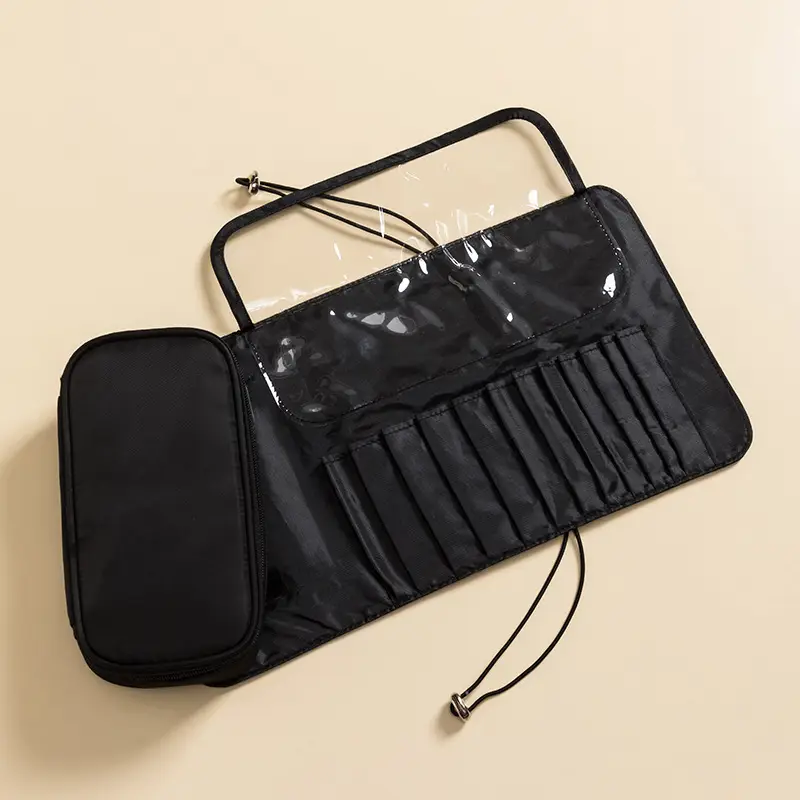 Two-in-One Detachable Cosmetic Bag Black Waterproof Large Capacity - Image 3