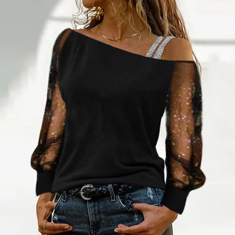 2024 Off-Shoulder Long Sleeve T-Shirt Black Green Purple Blue - Image 6