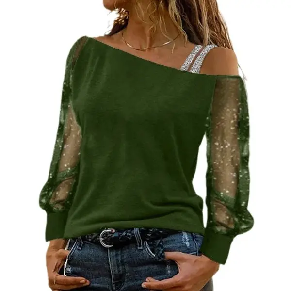 2024 Off-Shoulder Long Sleeve T-Shirt Black Green Purple Blue - Image 7