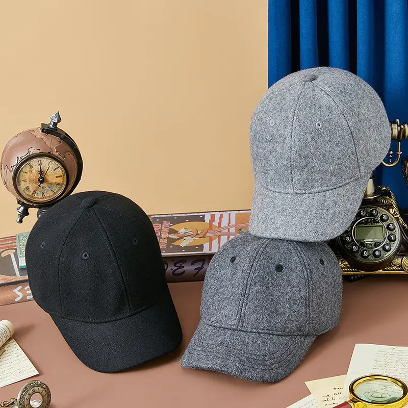 Men's Grey Wool Cap Winter Short Brim