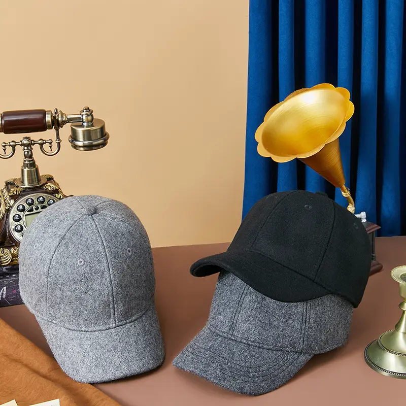 Men's Grey Wool Cap Winter Short Brim