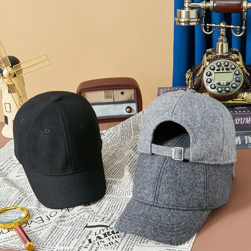 Men's Grey Wool Cap Winter Short Brim