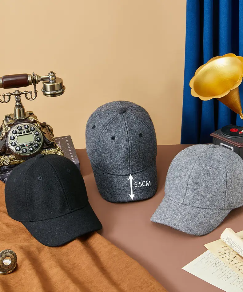 Men's Grey Wool Cap Winter Short Brim — feature 10