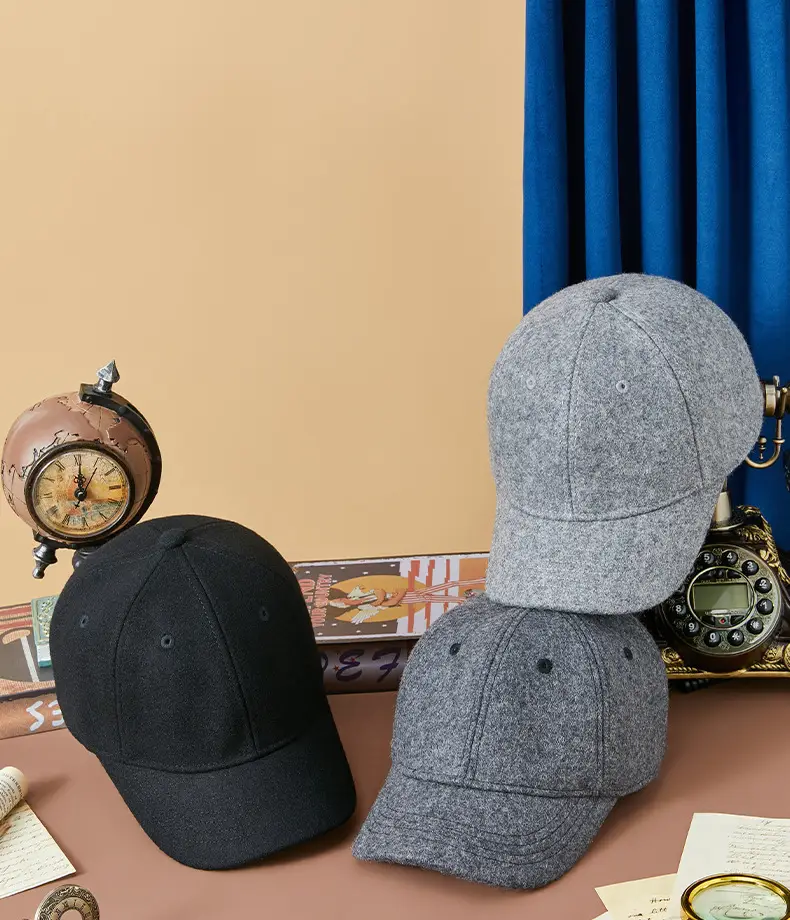 Men's Grey Wool Cap Winter Short Brim — feature 12