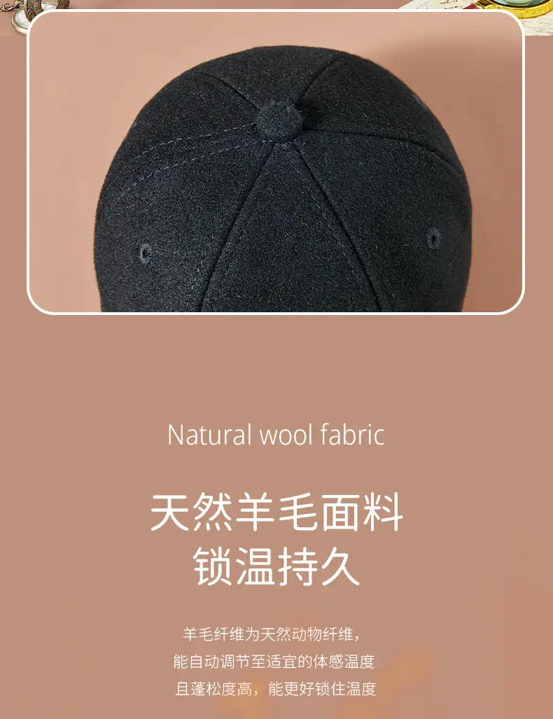 Men's Grey Wool Cap Winter Short Brim — feature 13