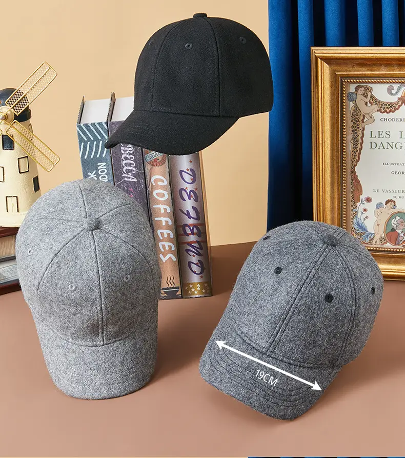 Men's Grey Wool Cap Winter Short Brim — feature 17