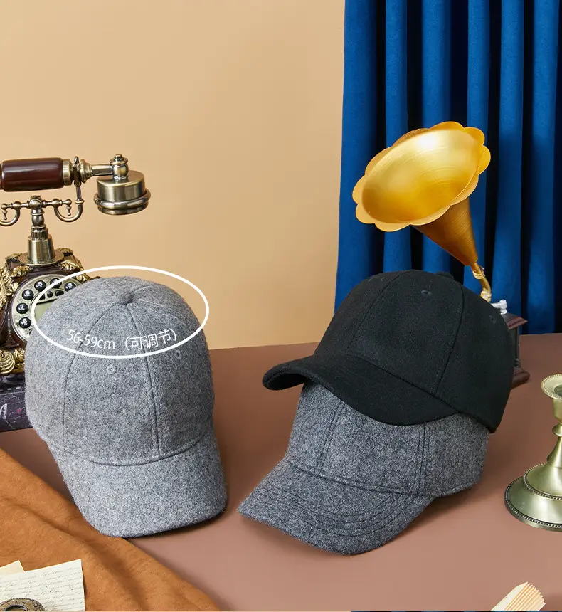 Men's Grey Wool Cap Winter Short Brim — feature 19