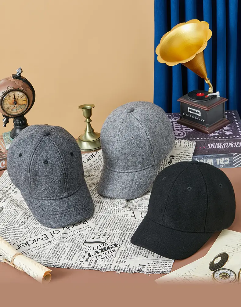 Men's Grey Wool Cap Winter Short Brim — feature 21