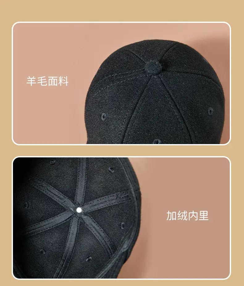 Men's Grey Wool Cap Winter Short Brim — feature 26