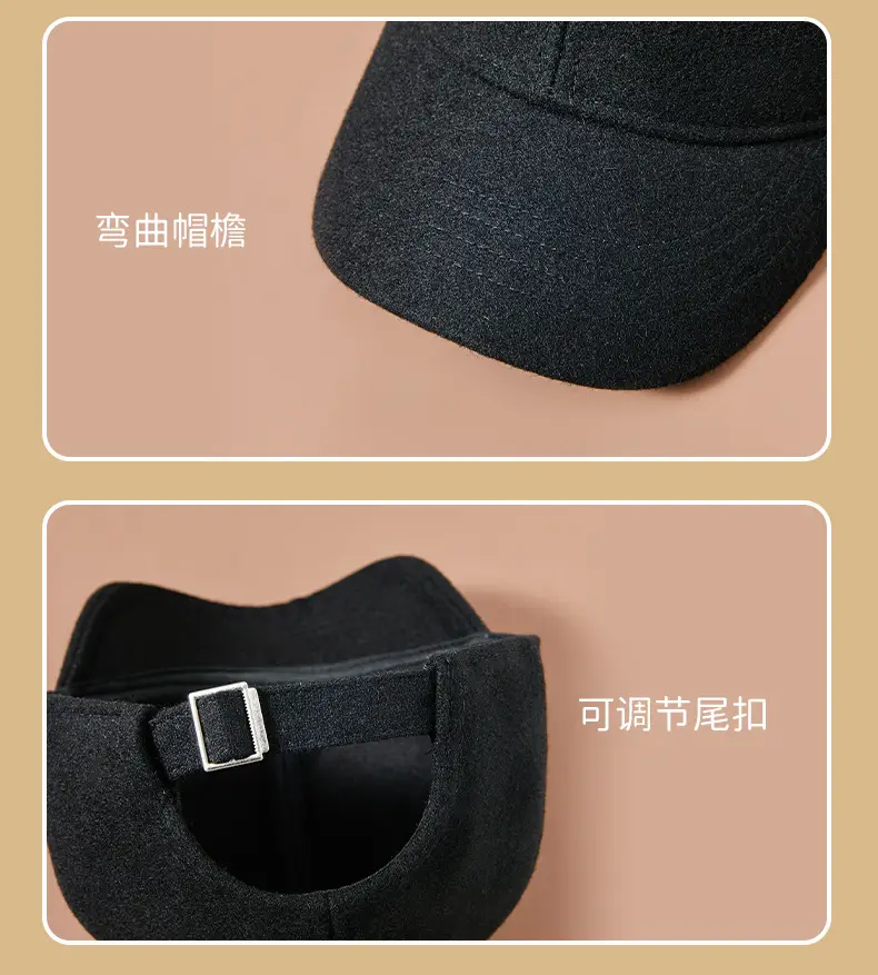 Men's Grey Wool Cap Winter Short Brim — feature 27