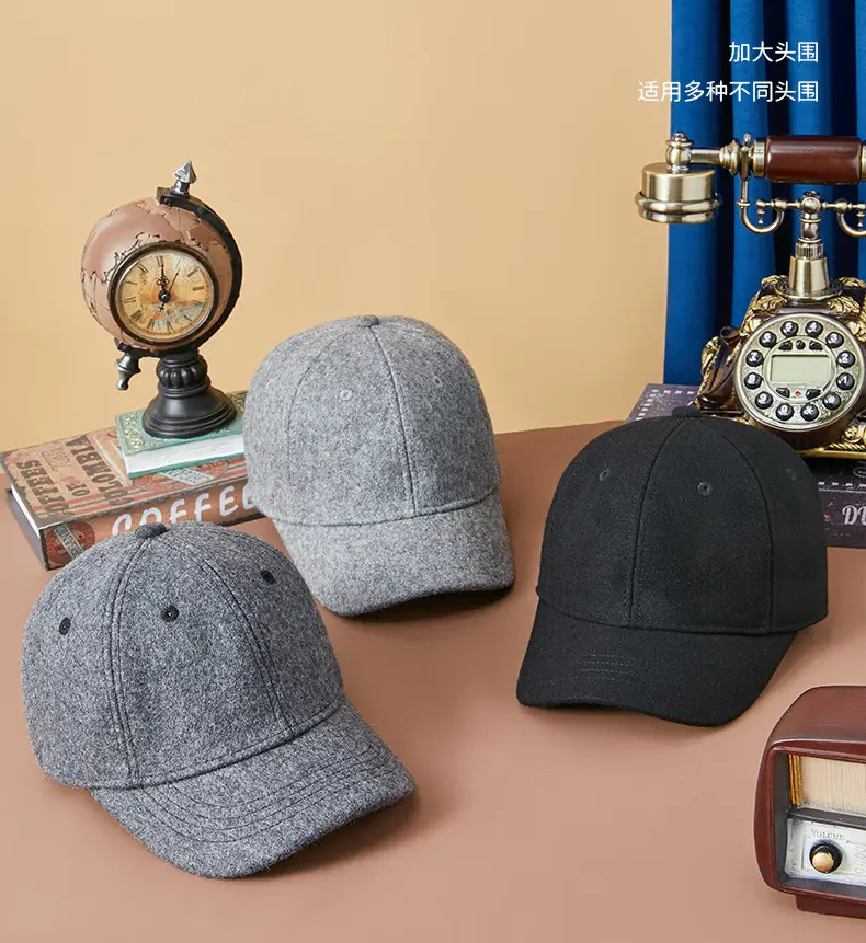 Men's Grey Wool Cap Winter Short Brim — feature 3