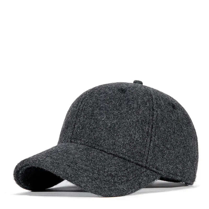 Men's Grey Wool Cap Winter Short Brim