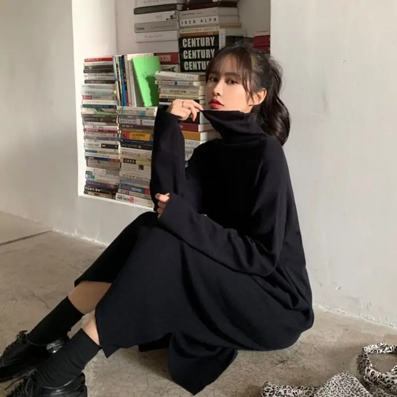 Black Long Sleeve High Neck Skirt Set for Women - Image 10