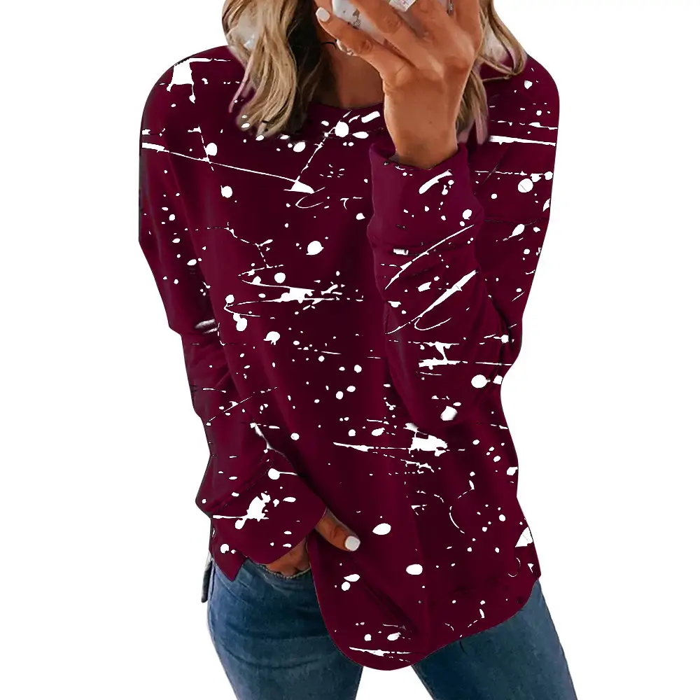 Women's Loose Joker Printed Sweat Shirt Pink Black Smeared