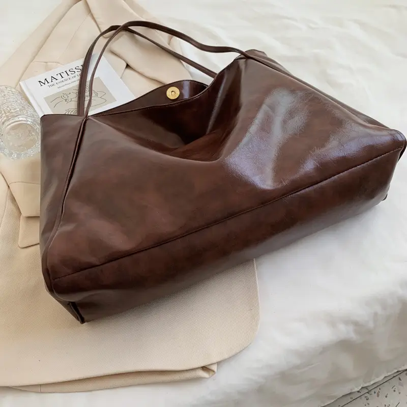 Black Leather Tote Bag Women 2021 Large Capacity - Image 7