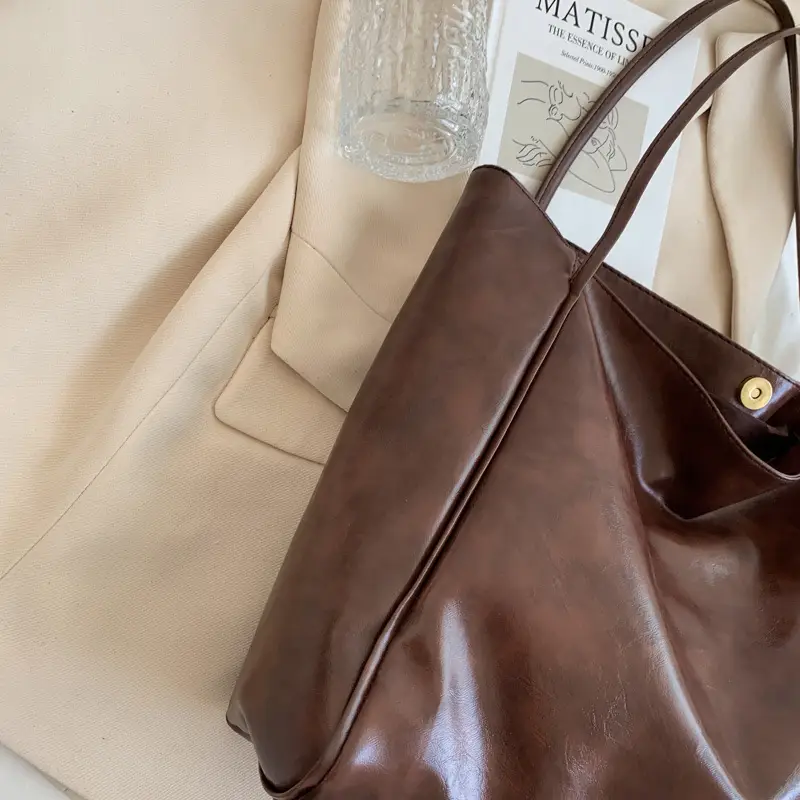 Black Leather Tote Bag Women 2021 Large Capacity - Image 8