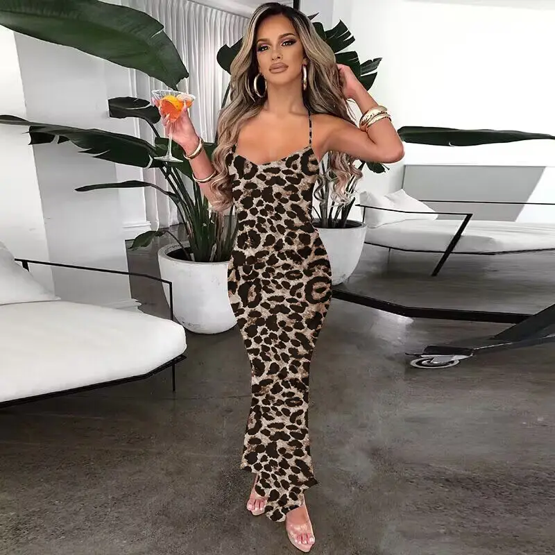 Leopard Print Backless Lace-Up Mid-Length Dress for Women — feature 10