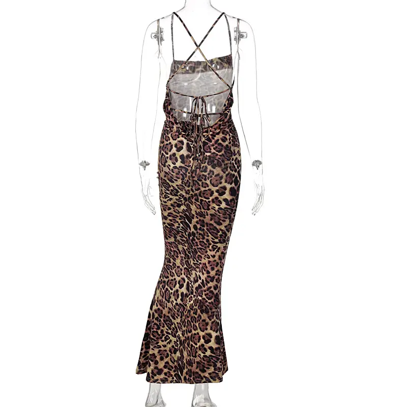 Leopard Print Backless Lace-Up Mid-Length Dress for Women — feature 21