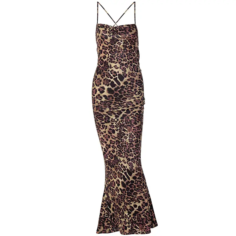 Leopard Print Backless Lace-Up Mid-Length Dress for Women — feature 27