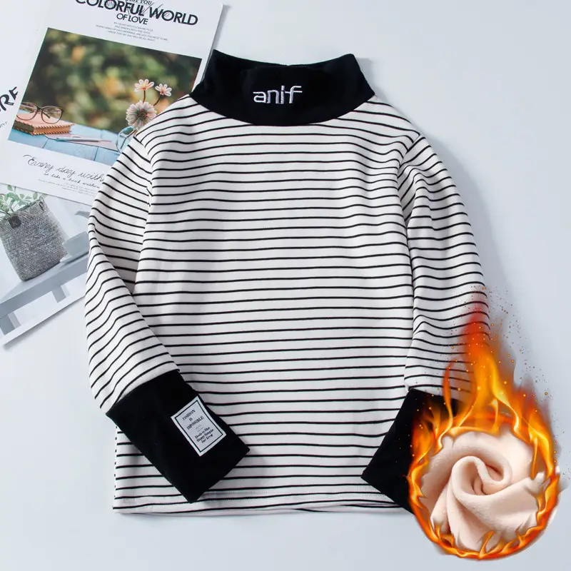 Children Fleece Striped Long Sleeve Shirt Winter Warm - Image 2