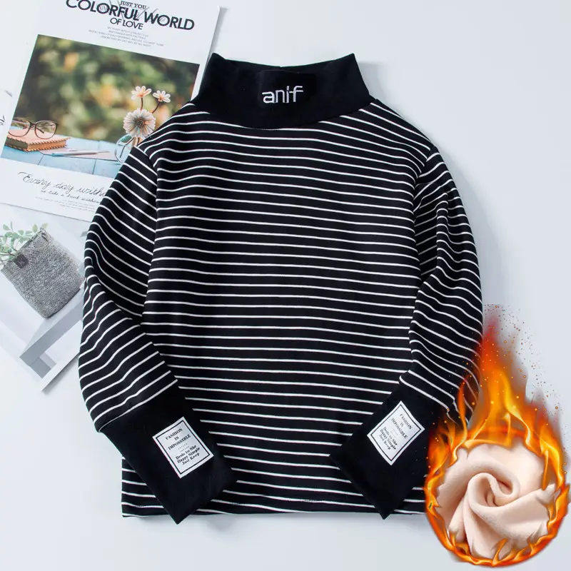 Children Fleece Striped Long Sleeve Shirt Winter Warm - Image 4