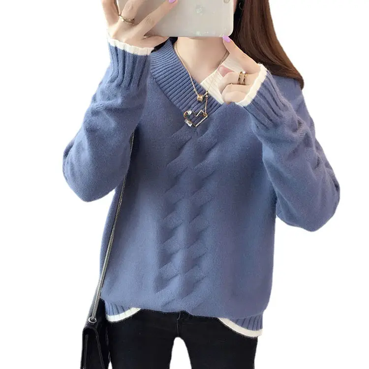 Women Yellow V-Neck Knit Sweater Long Sleeve Export Style - Image 8